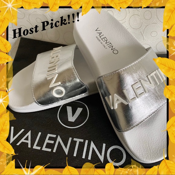 Valentino Shoes - NIB Valentino Iside Leather Slide Sandals Silver 8